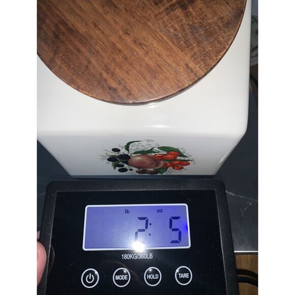 Hyalyn White Ceramic Canister w/ Lid Fruit Motif Wood 199S Vintage MCM - Picture 12 of 16